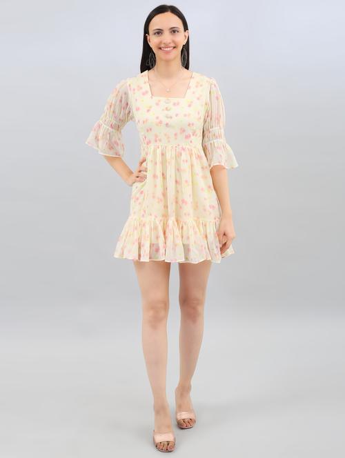 women yellow florals fit & flare dress - 21511872 - Standard Image - 0