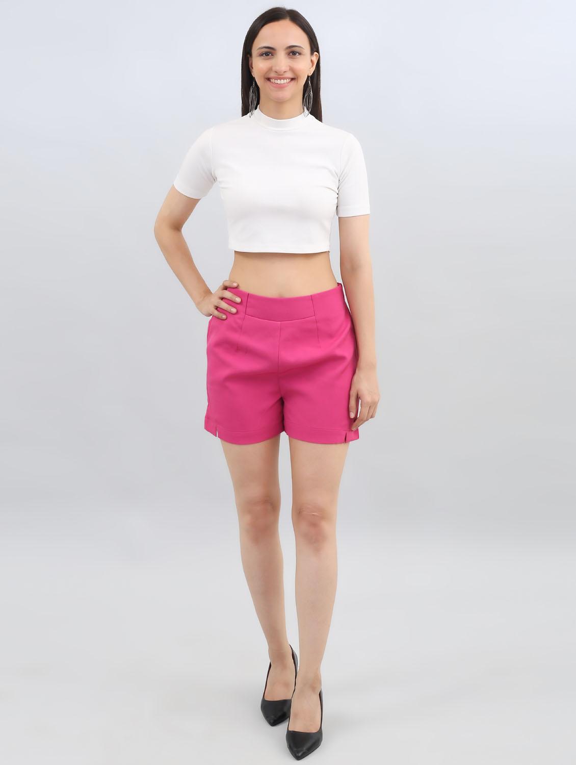 women pink solids above knee shorts - 21511875 - Standard Image - 4