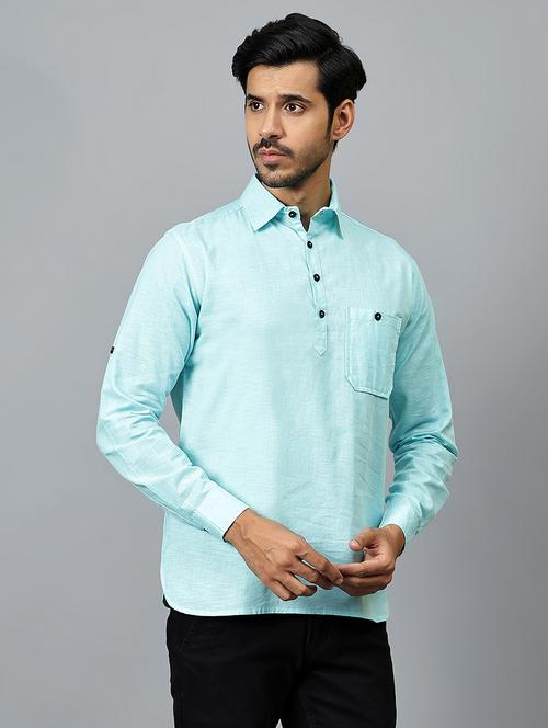 green cotton short  kurta - 21511882 -  Standard Image - 0