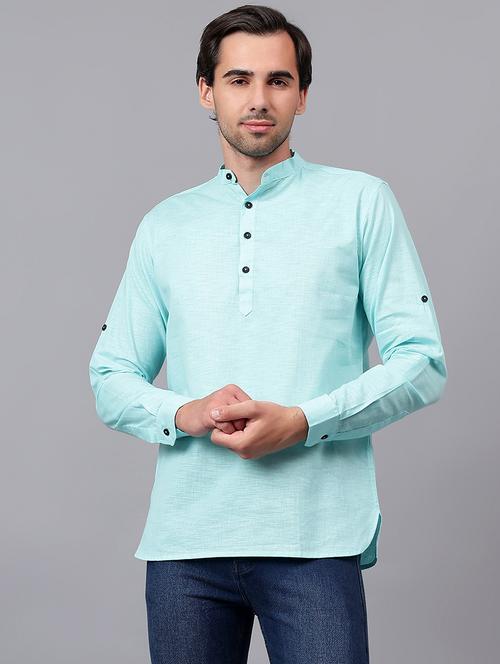 men mandarin neck solid short kurta - 21511887 - Standard Image - 0