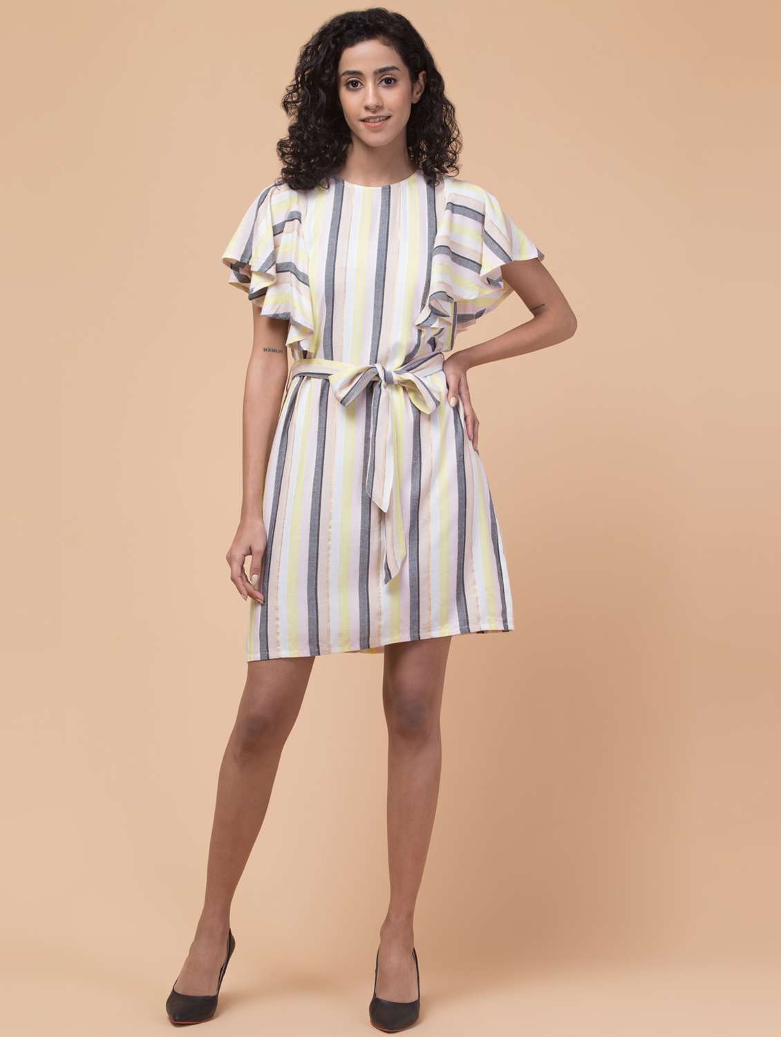 women multi color stripes a-line dress