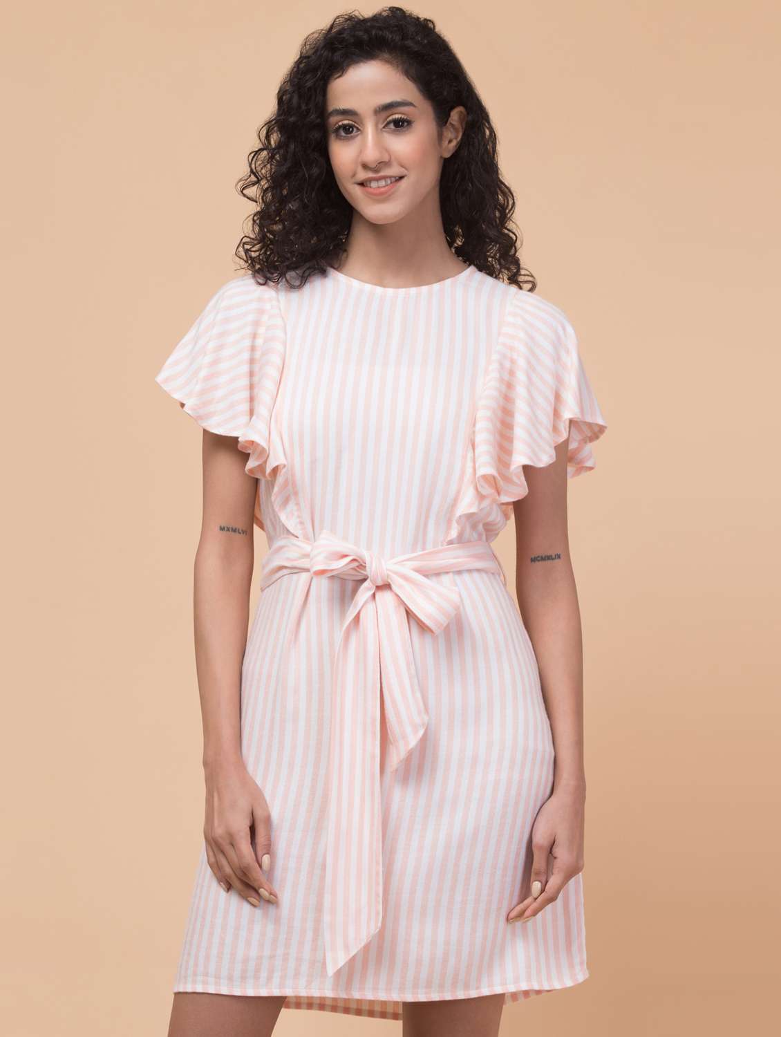 women peach stripes a-line dress - 21511909 - Zoom Image - 0