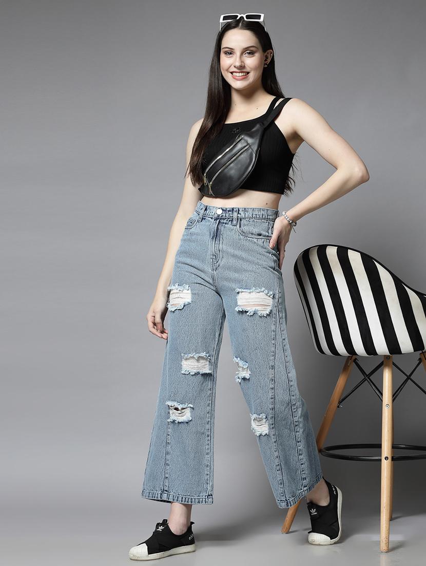 women light blue cotton wide leg jeans - 21511911 - Standard Image - 4