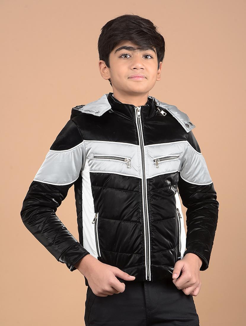 boys black color block quilted jacket