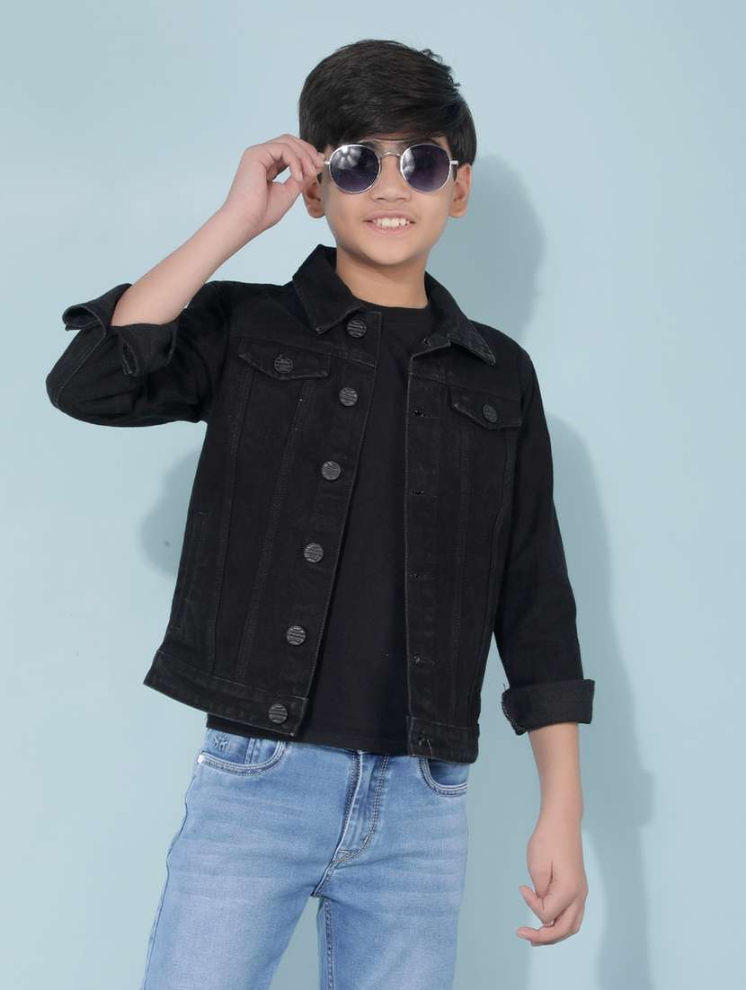 boys black cotton blend regular jacket - 21511979 -  Standard Image - 1