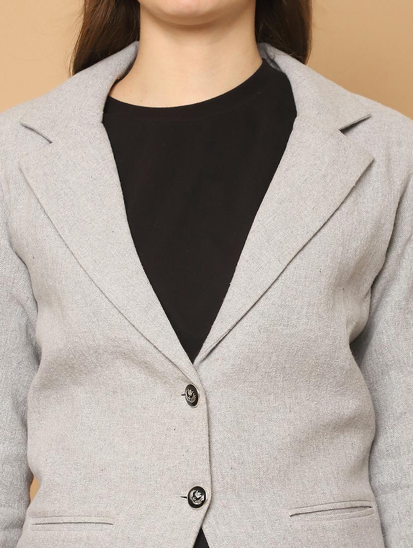 women grey solid casual blazer - 21512012 - Standard Image - 4