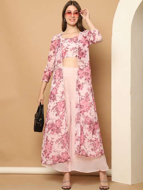 women floral printed top & palazzo with jacket - 21512028 -  Standard Image - 0