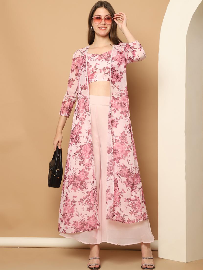 women peach floral fusion set