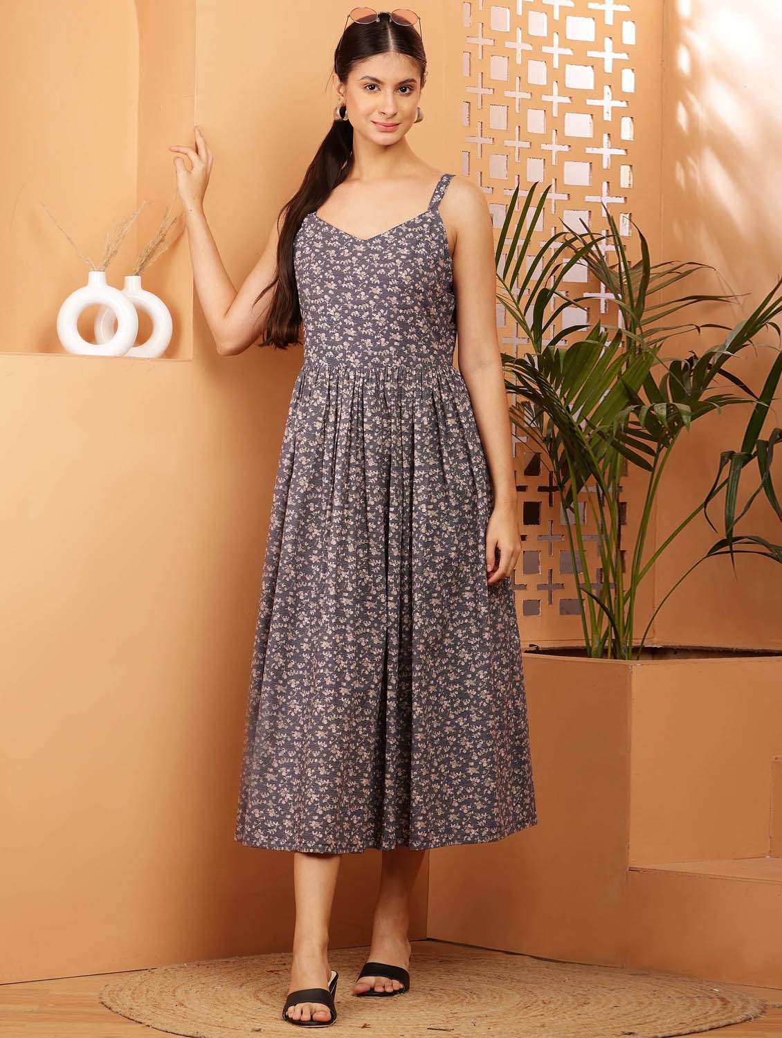 women printed sleeveless a-line dress - 21512104 - Zoom Image - 0