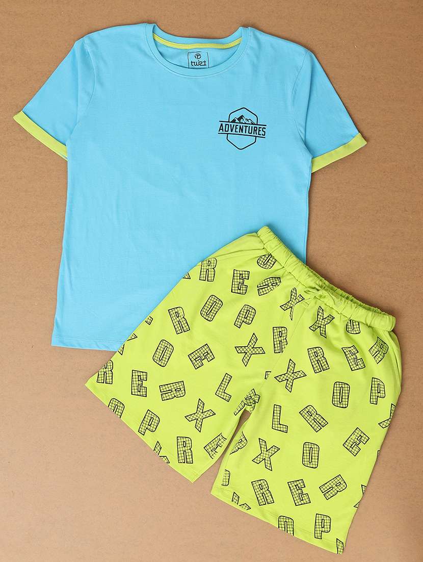 girls blue cotton shorts set  - 21512481 -  Standard Image - 1