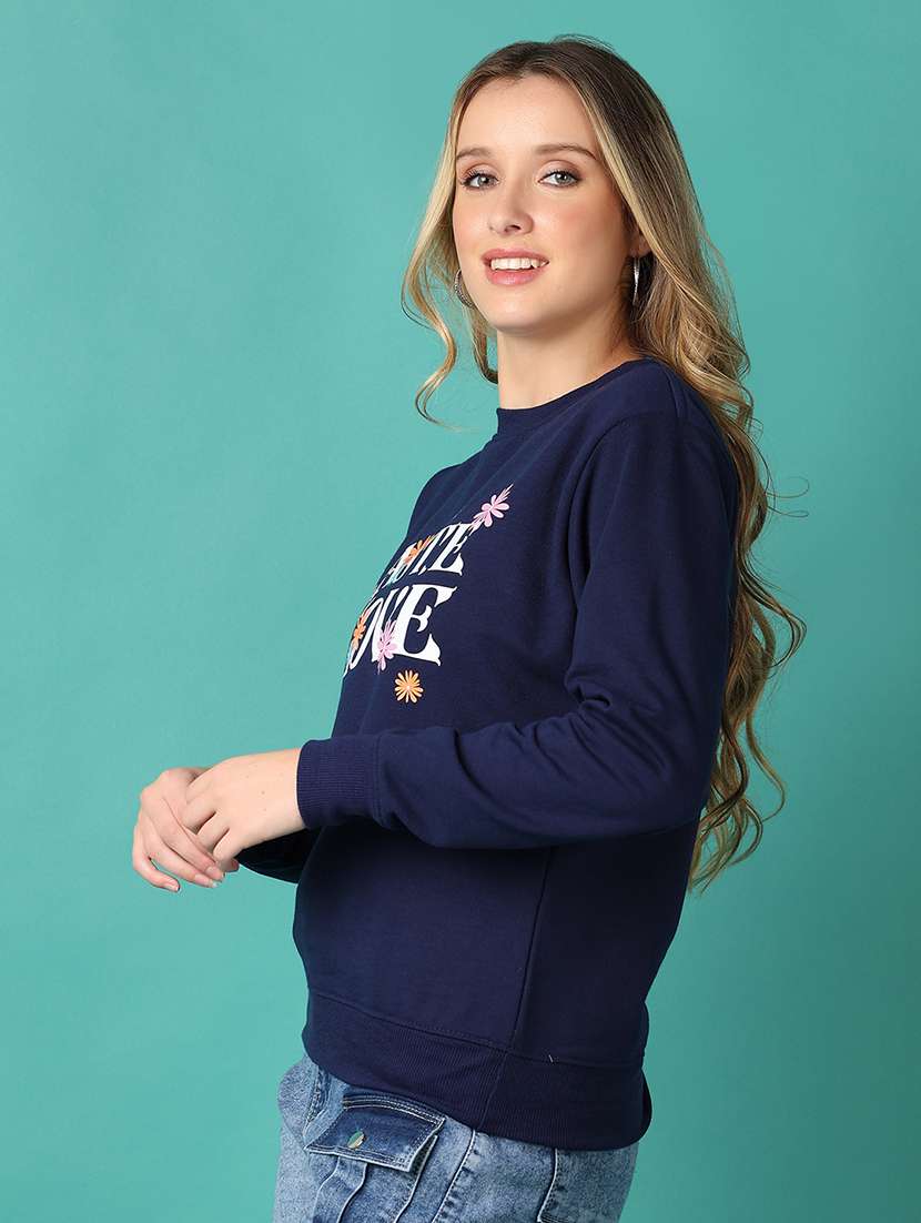 women navy blue front print sweatshirt - 21512550 -  Standard Image - 1