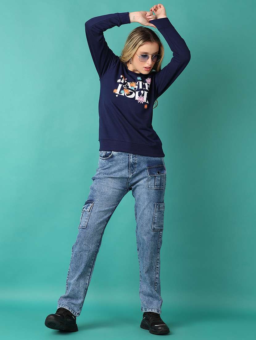 women navy blue front print sweatshirt - 21512550 -  Standard Image - 4