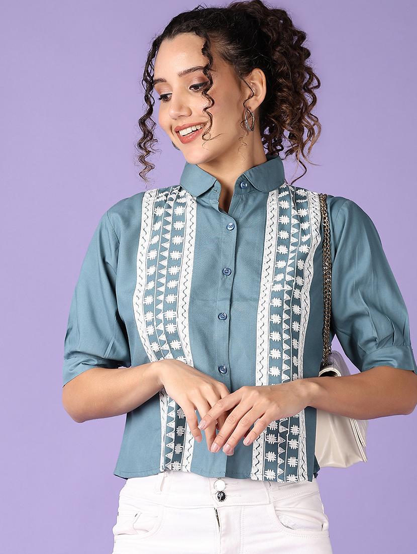 women embroidered puff sleeve top - 21512593 - Standard Image - 1