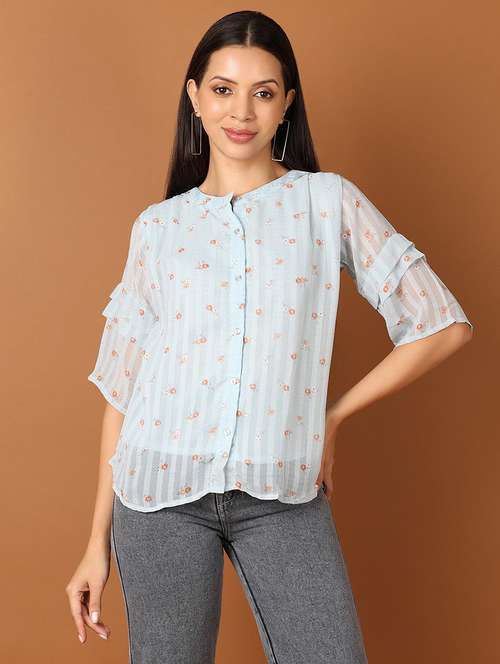 Womne Light Blue Floral Shirt Top