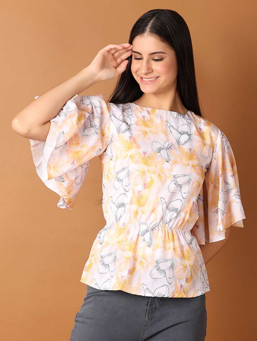 women floral printed round neck top