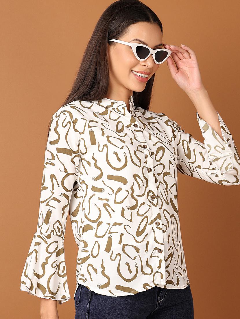 women printed mandarin neck straight top - 21512708 -  Standard Image - 1