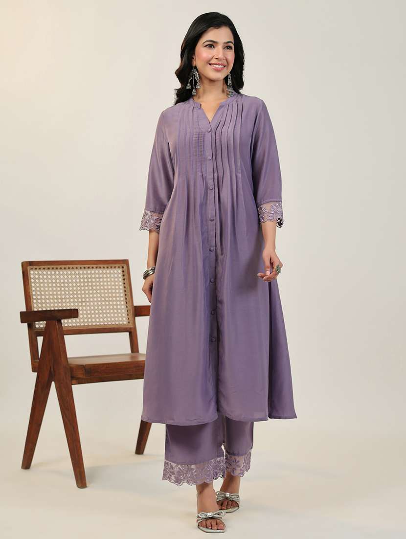 lavender muslin kurta pant  set