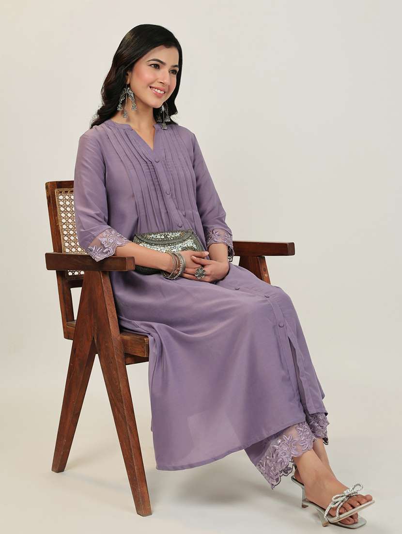 lavender muslin kurta pant set - 21512802 - Standard Image - 4