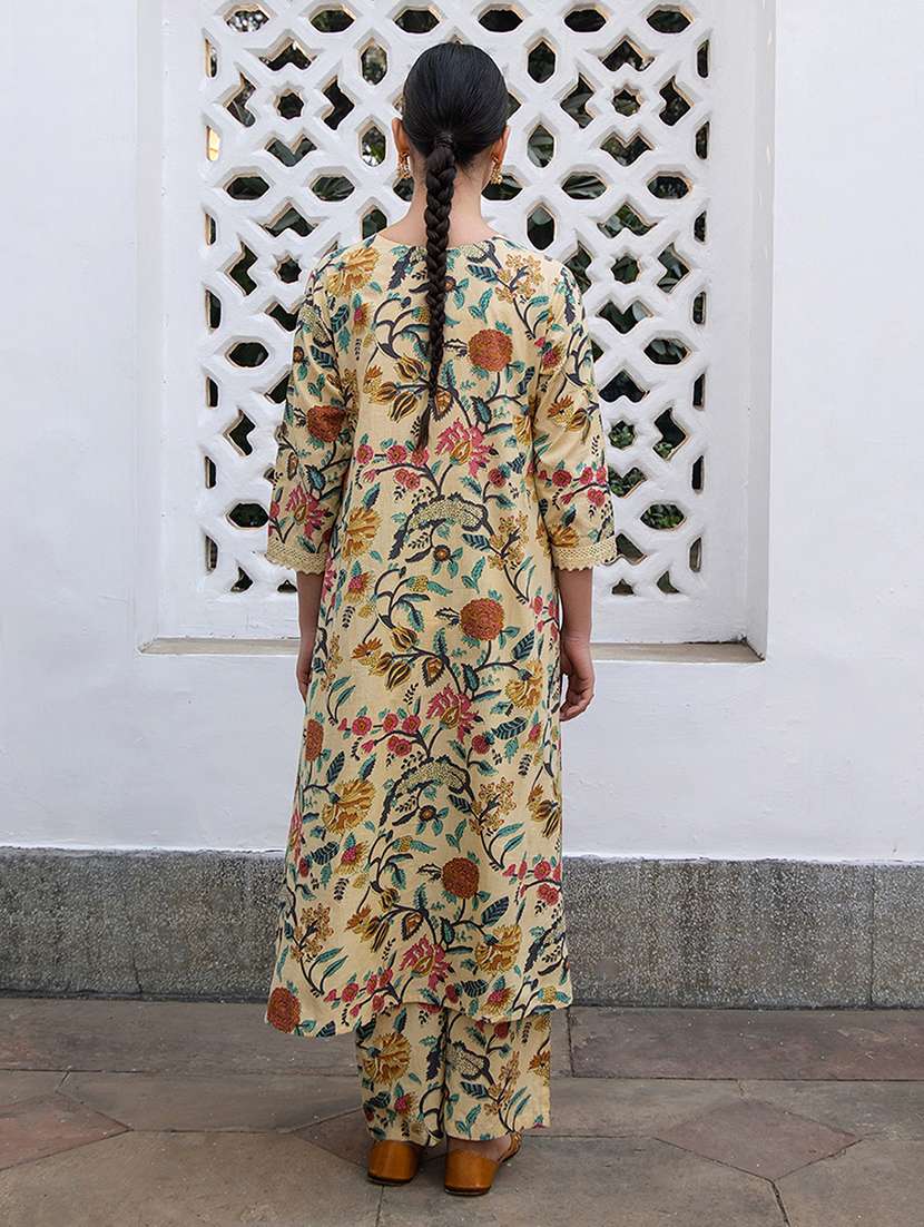 women beige floral kurta pant set - 21512810 -  Standard Image - 4