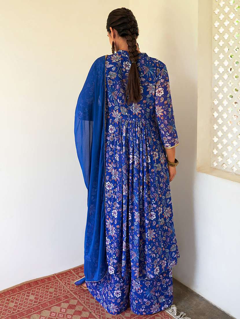 women blue floral kurta palazzo set with dupatta - 21512812 -  Standard Image - 4