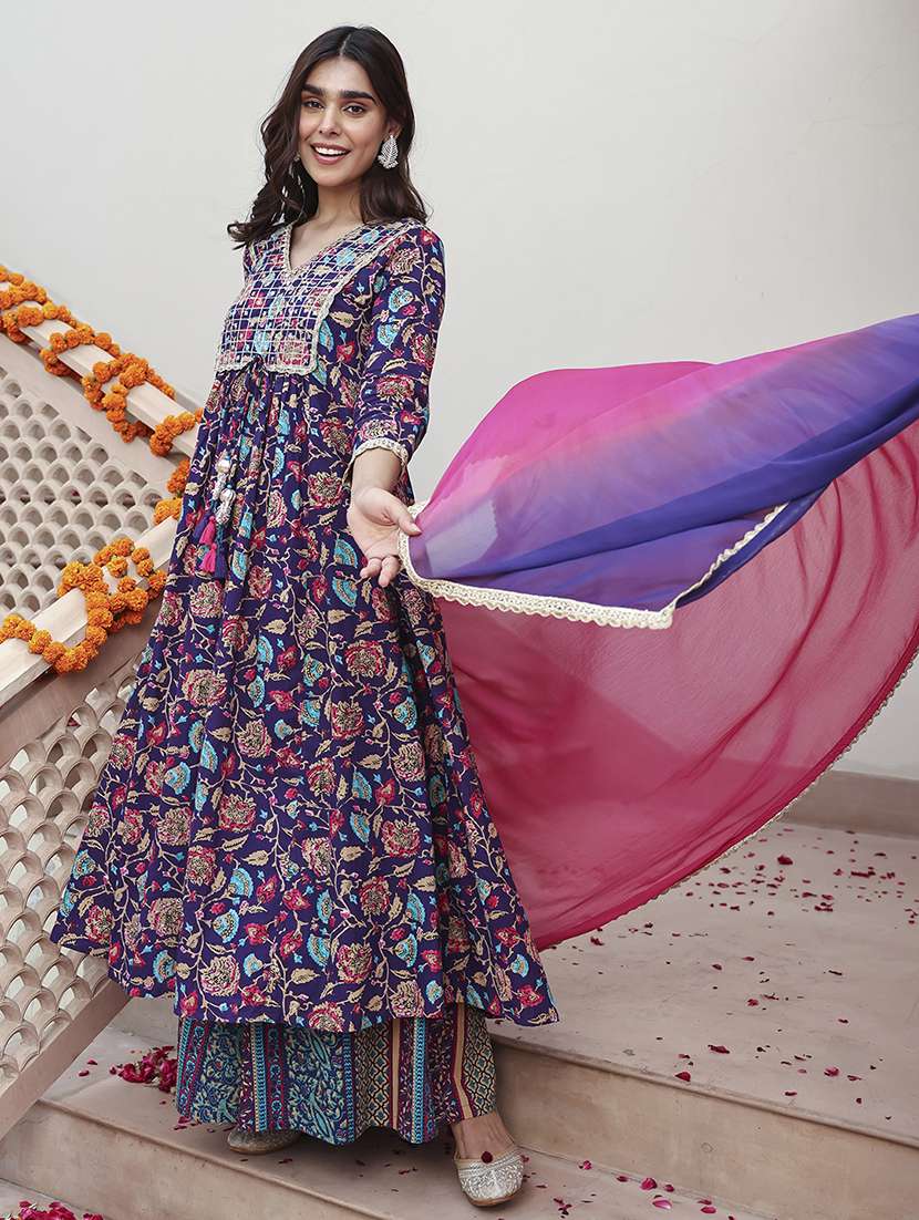 women purple kurta palazzo set with dupatta - 21512814 -  Standard Image - 1