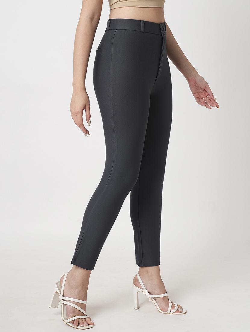 globus women cement grey high-rise stretchable skinny fit flat front workwear trousers - 21512815 - Standard Image - 1
