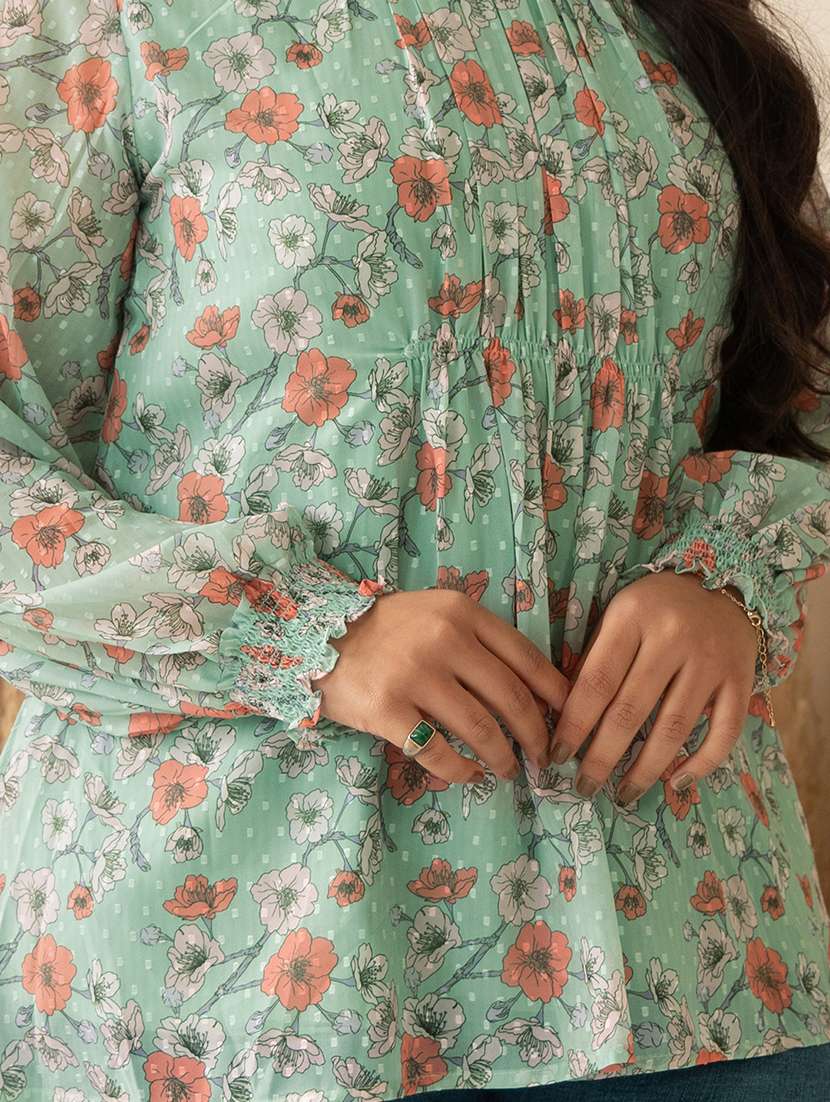 women sea green georgette straight top - 21512834 -  Standard Image - 4