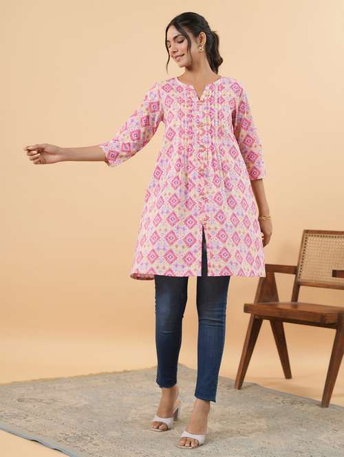 women pink cotton a-line tunic
