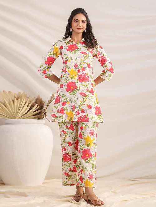 women floral printed shirt collar co-ord sets - 21512852 - Standard Image - 0