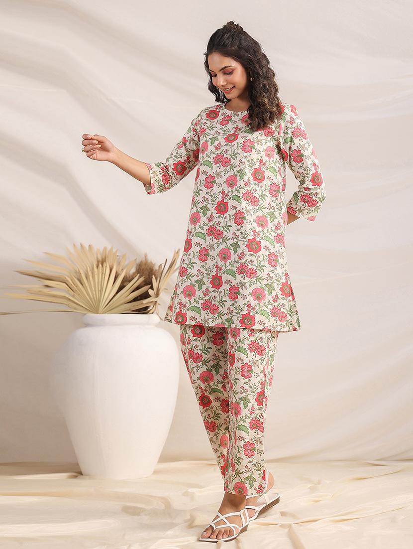 women off white floral round neck co-ord sets - 21512860 - Standard Image - 1