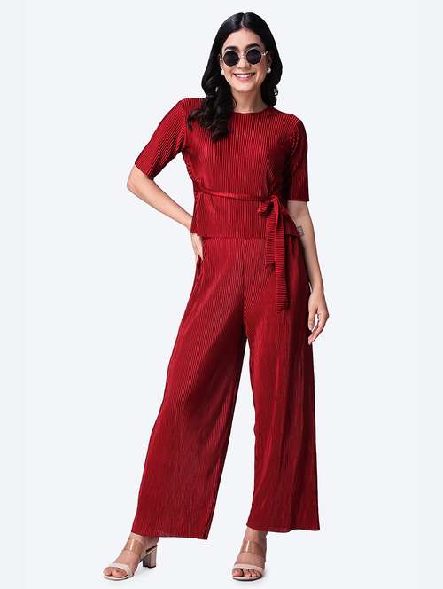 women maroon solid top & palazzo set - 21512921 - Standard Image - 0