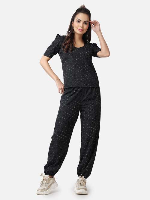 women polka dots printed t-shirt & jogger co-ord set - 21512978 - Standard Image - 0