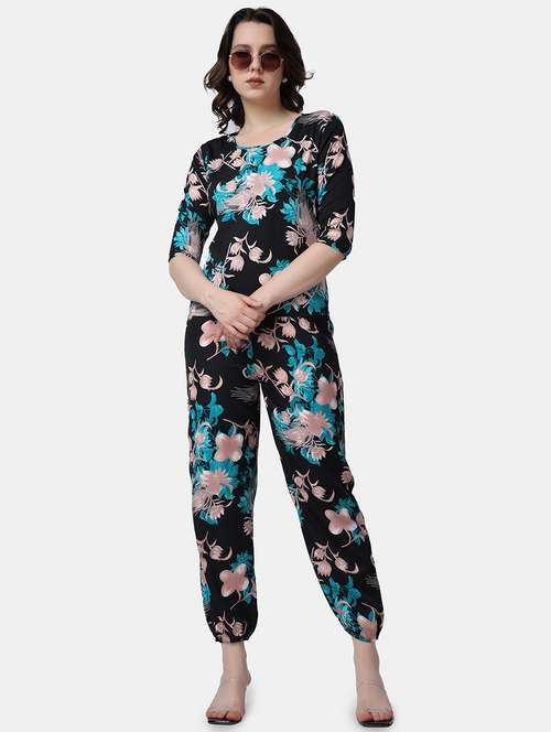 women floral printed t-shirt & jogger co-ord set - 21512980 - Standard Image - 0