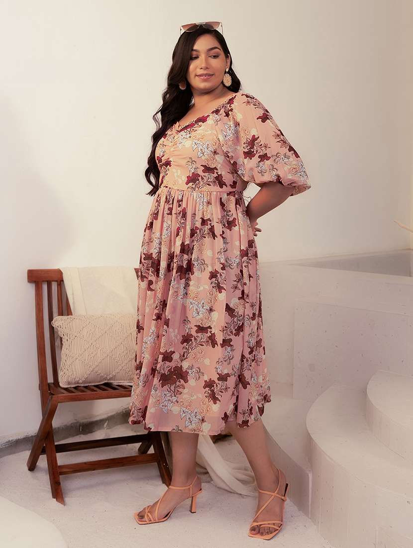 women peach georgette fit & flare dress - 21513195 -  Standard Image - 1