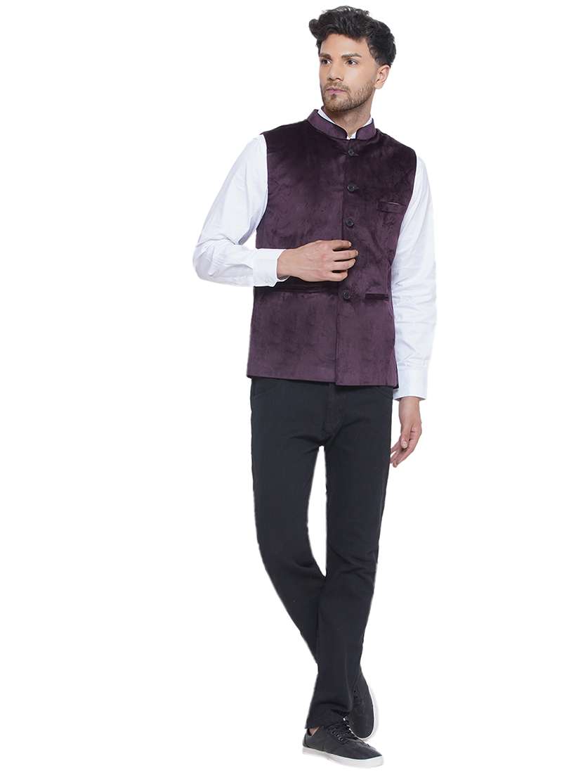 men solids sleeveless nehru jacket - 21513331 -  Standard Image - 4
