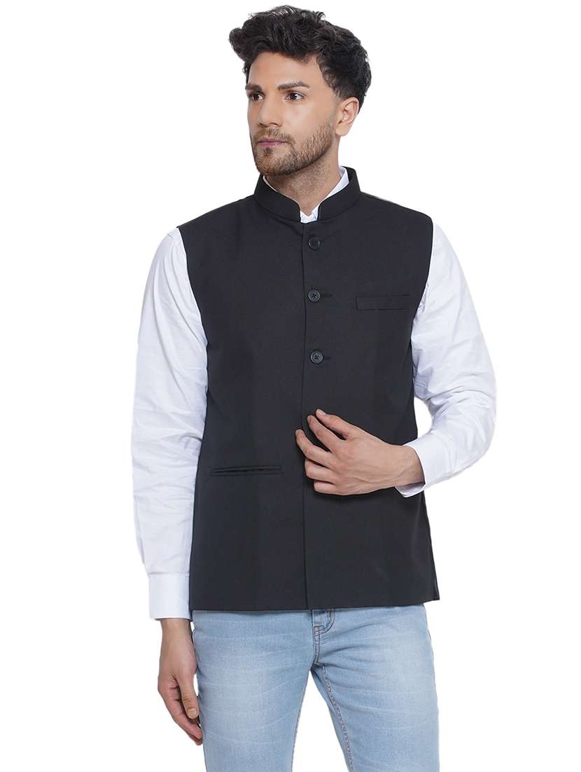 men solids sleeveless nehru jacket