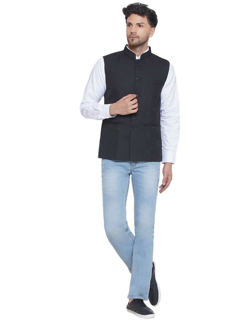 men solids sleeveless nehru jacket - 21513334 -  Standard Image - 4
