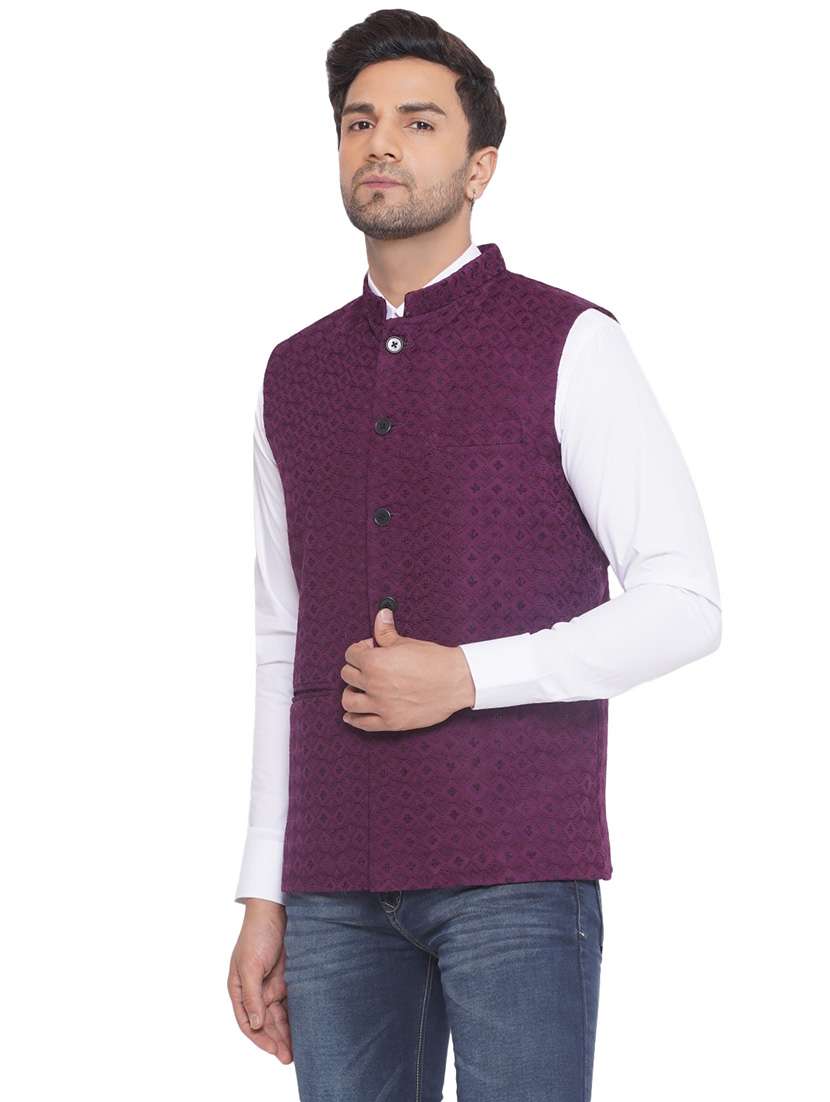 men embroidered sleeveless nehru jacket - 21513337 -  Standard Image - 1