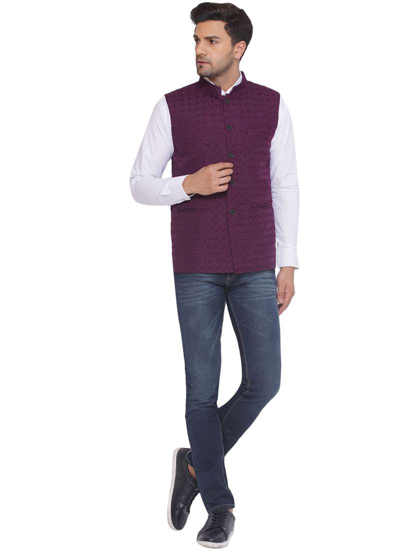 men embroidered sleeveless nehru jacket - 21513337 -  Standard Image - 4