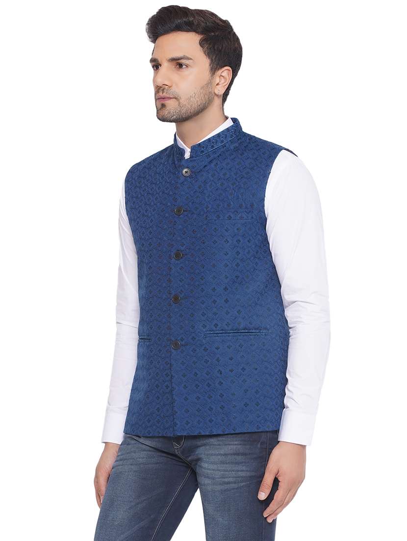 men embroidered sleeveless nehru jacket - 21513339 -  Standard Image - 1
