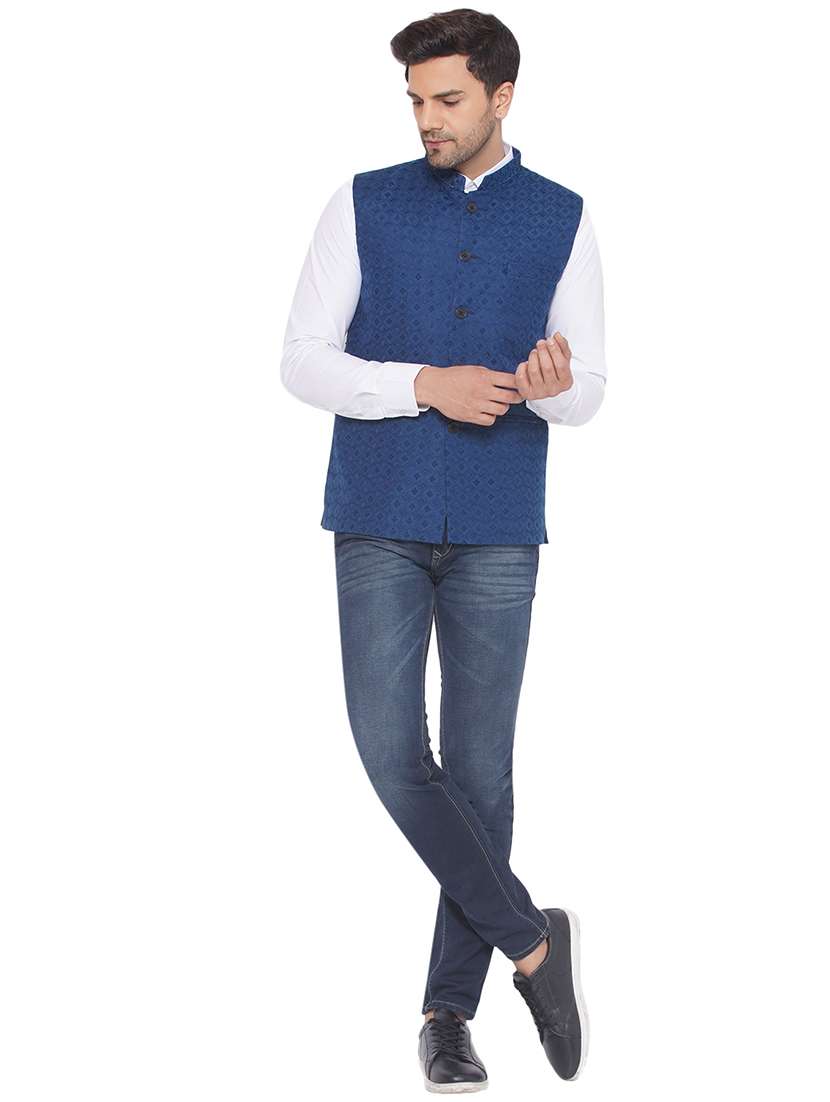 men embroidered sleeveless nehru jacket - 21513339 -  Standard Image - 4