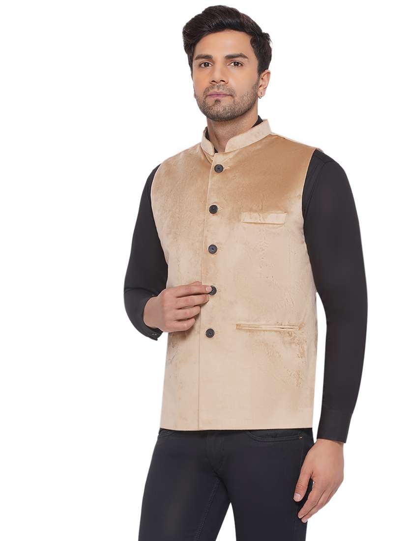 men solids sleeveless nehru jacket - 21513347 - Standard Image - 1