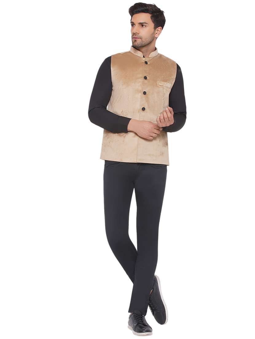men solids sleeveless nehru jacket - 21513347 - Standard Image - 4