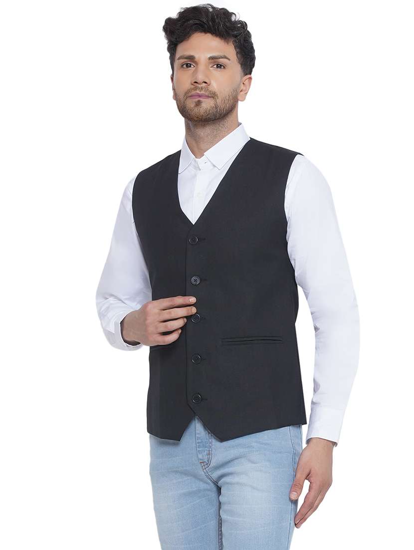 men solids sleeveless waist coat - 21513350 -  Standard Image - 1