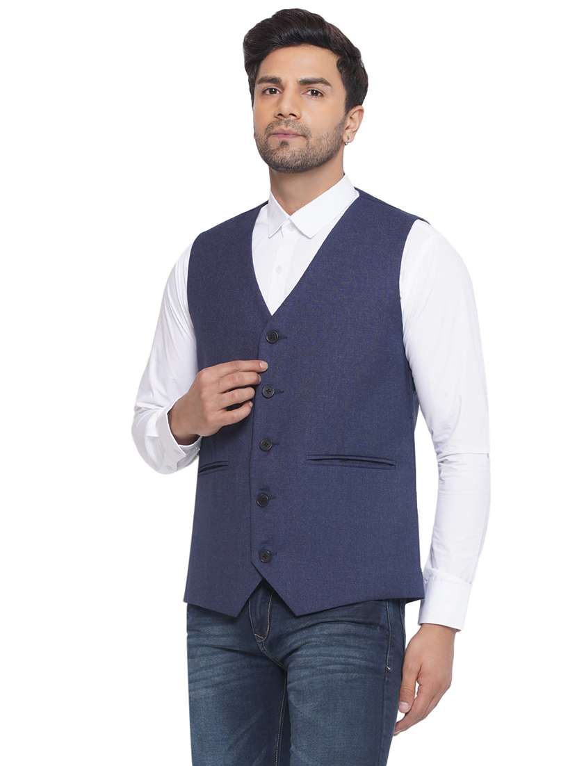 men solids sleeveless waist coat - 21513351 -  Standard Image - 1