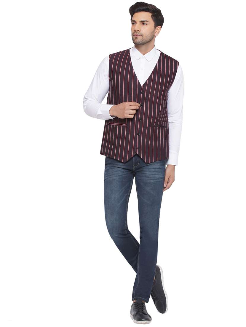 men stripes sleeveless waist coat - 21513353 -  Standard Image - 4