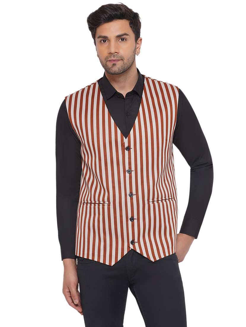 men stripes sleeveless waist coat