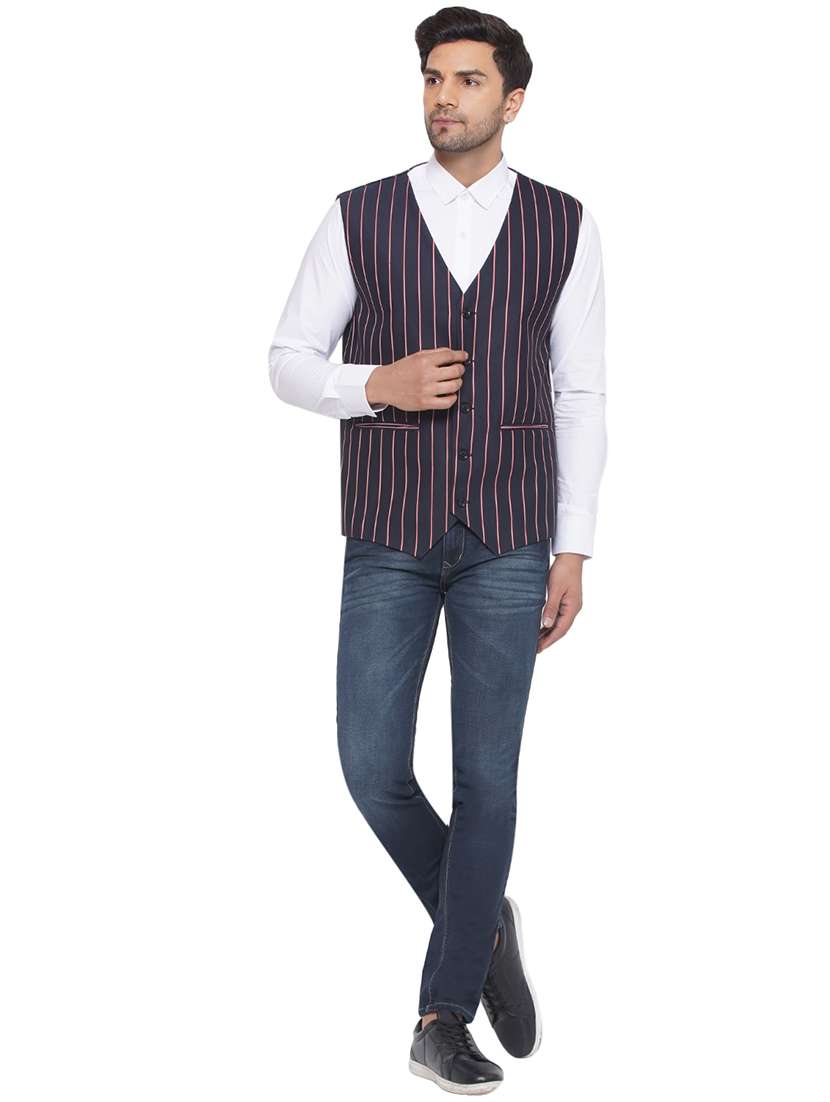 men stripes sleeveless waist coat - 21513357 -  Standard Image - 4
