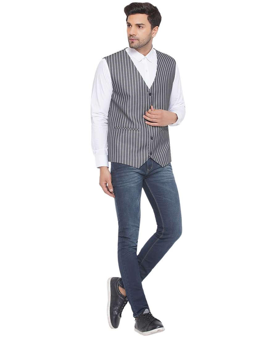 men stripes sleeveless waist coat - 21513360 -  Standard Image - 4