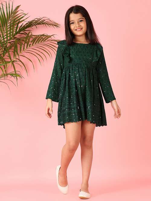 girls green sequined work frock - 21513393 - Standard Image - 0